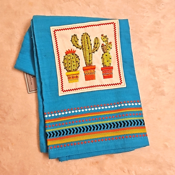 Embroidery Kitchen Towel Turquoise 🌵 Cactus, NEW with tags, 18x28, 100% Cotton - Picture 2 of 2